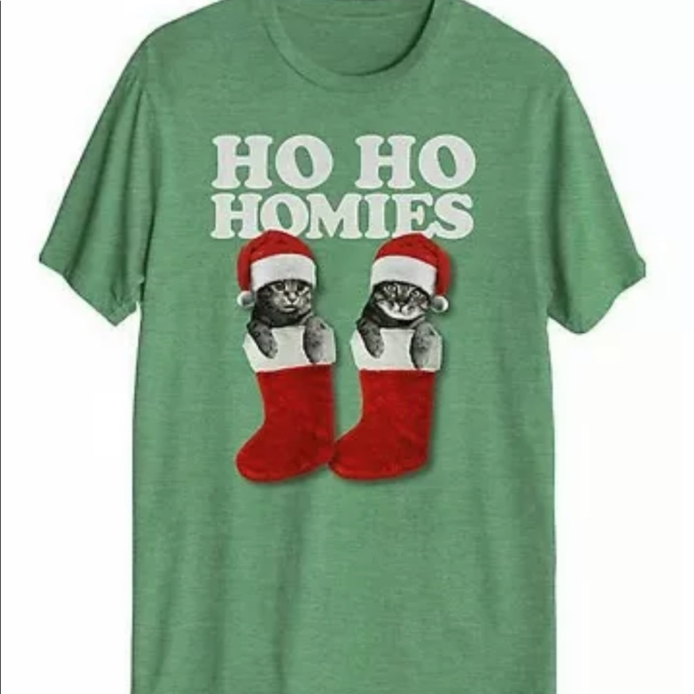 🔥CHRISTMAS🔥HO HO HOMIES Cats Holiday Funny T-Shirt Green Medium NWT
